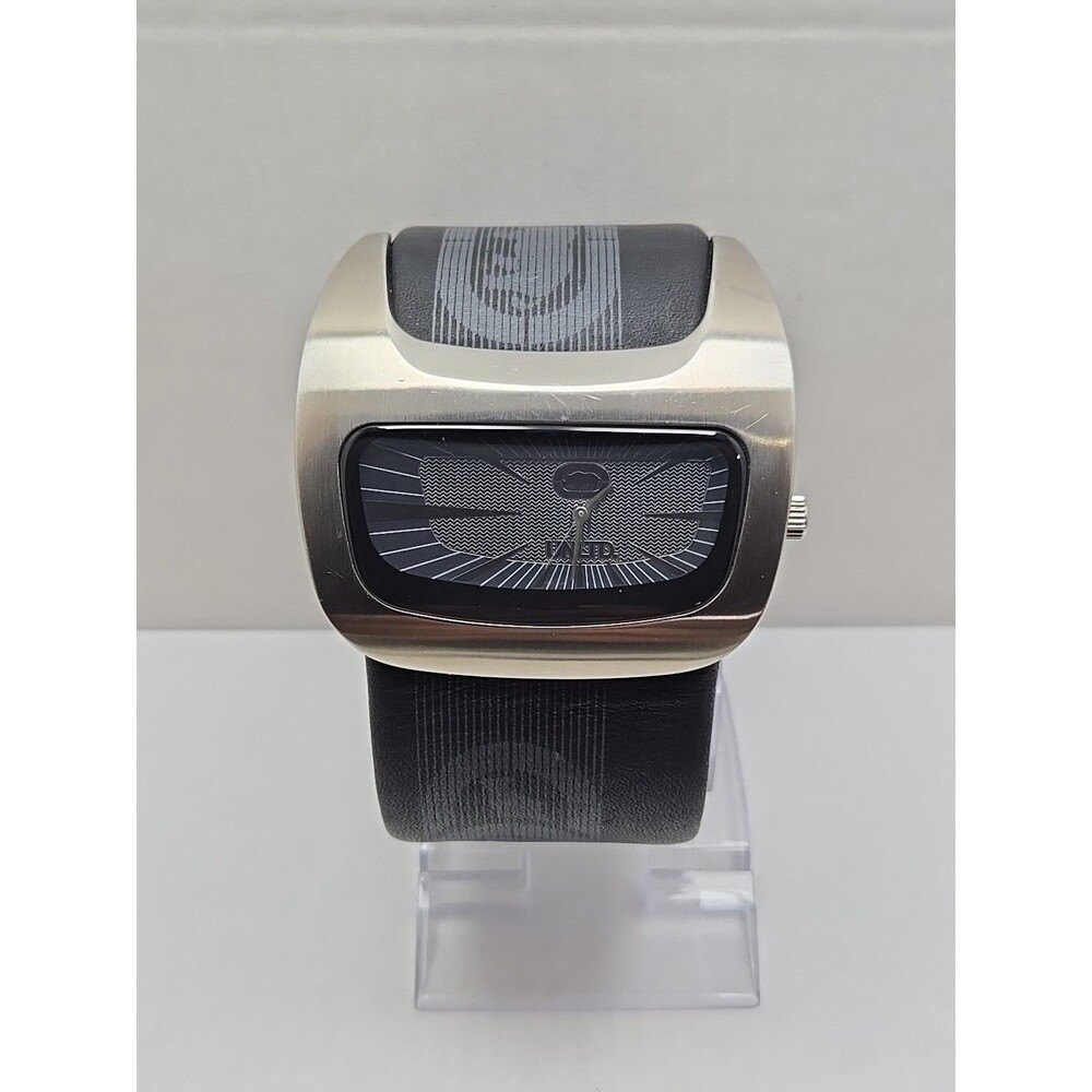 Vintage Marc Ecko The Galactica Black Leather Watch New Battery Mens Rare Y2K